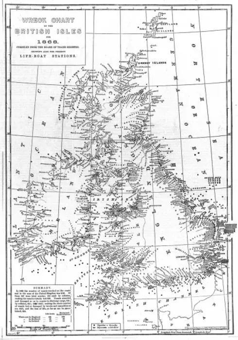 Framed Print : Wreck Chart of the British Isles For 1868 Framed Print : Wreck Chart of the British Isles For 1868