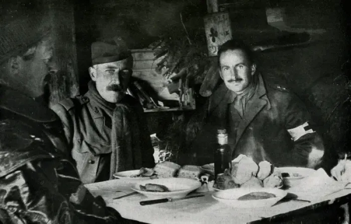 Framed Print : WW1 - British officers at their meal in a trench-shelter Framed Print : WW1 - British officers at their meal in a trench-shelter