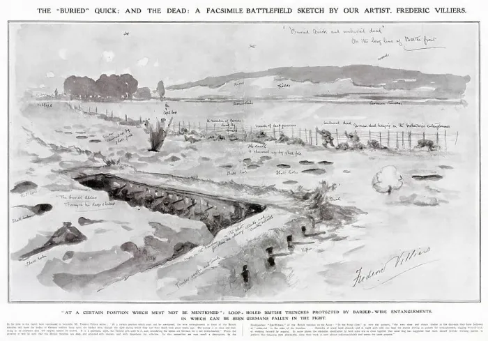 Framed Print : WW1 - The ?Buried? Quick; and the Dead - battlefield sketch Framed Print : WW1 - The ?Buried? Quick; and the Dead - battlefield sketch