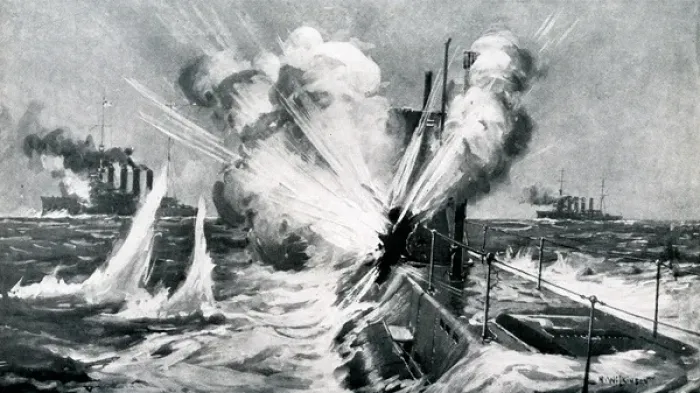 Framed Print : WW1 - HMS Birmingham sinking the German U-15 U-Boat Framed Print : WW1 - HMS Birmingham sinking the German U-15 U-Boat