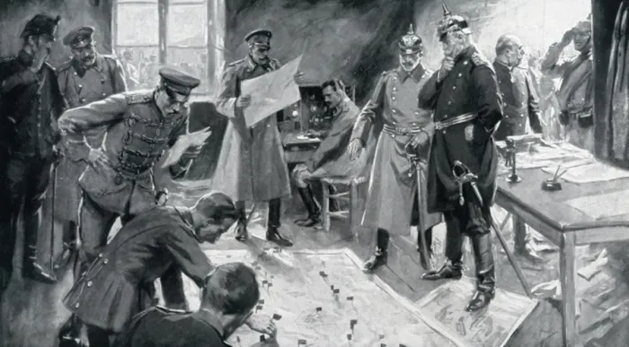 Framed Print : WW1 - Scene at a German HQ - Moving flags on a map Framed Print : WW1 - Scene at a German HQ - Moving flags on a map