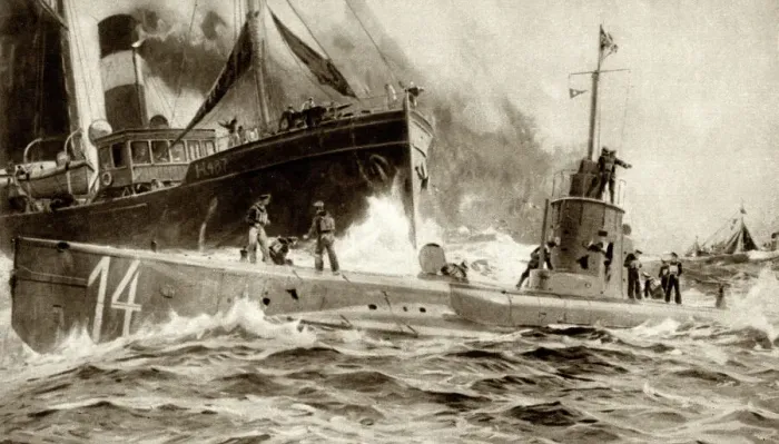 Framed Print : WW1 - U-14 rammed by British steam trawler, the Oceanic II
