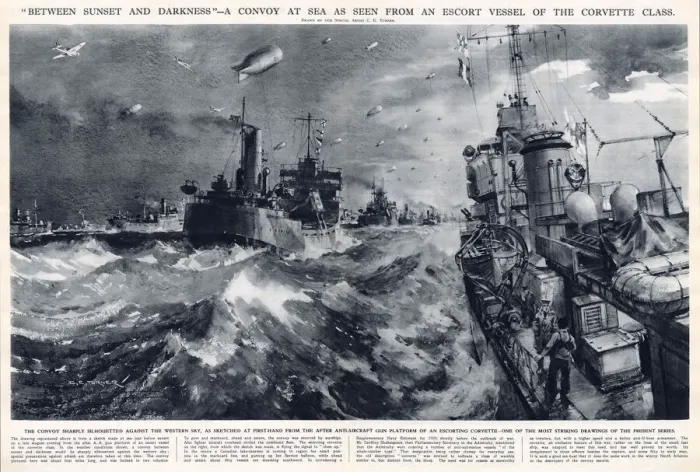 Framed Print : WW2 - Atlantic Convoy at sea as seen from an escort Corvette Framed Print : WW2 - Atlantic Convoy at sea as seen from an escort Corvette