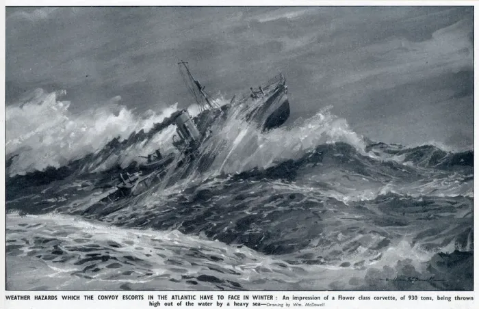 Framed Print : WW2 - Flower-Class Corvette in heavy seas - Atlantic Convoy Framed Print : WW2 - Flower-Class Corvette in heavy seas - Atlantic Convoy