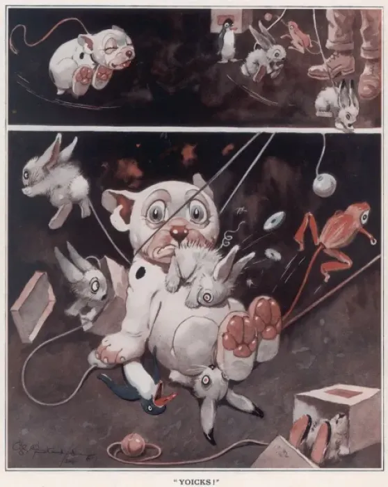 Framed Print : YOICKS. Bonzo the dog crashing into toy animals after running too fast Framed Print : YOICKS. Bonzo the dog crashing into toy animals after running too fast