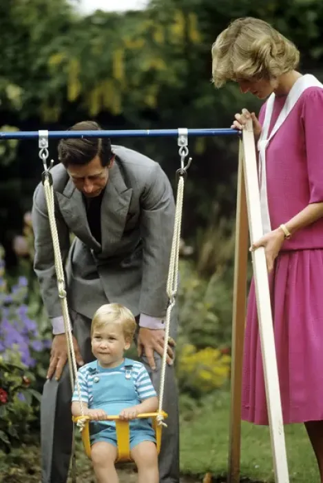 Framed Print : A young Prince William on a swing next to his parents Framed Print : A young Prince William on a swing next to his parents
