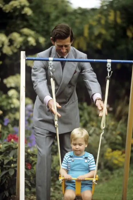 Framed Print : Young Prince william on a swing, pushed by Prince Charles Framed Print : Young Prince william on a swing, pushed by Prince Charles