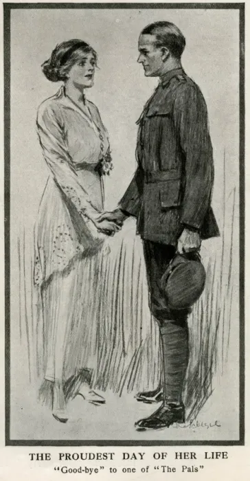 Framed Print : Young woman saying goodbye to soldier, WW1 Framed Print : Young woman saying goodbye to soldier, WW1