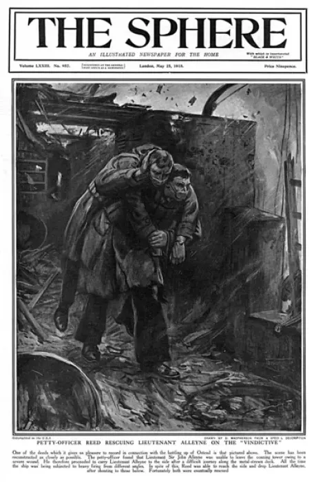 Framed Print : Zeebrugge - Petty Officer Reed rescuing Lieutenant Alleyn Framed Print : Zeebrugge - Petty Officer Reed rescuing Lieutenant Alleyn
