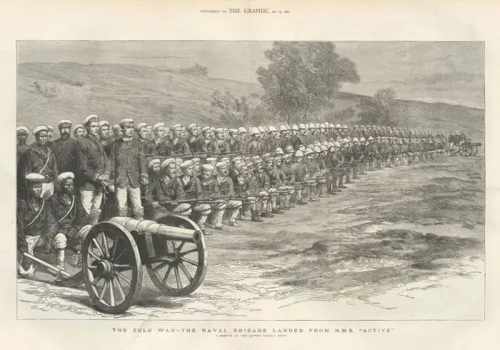 Framed Print : Zulu War, the naval brigade landed from HMS Active Framed Print : Zulu War, the naval brigade landed from HMS Active