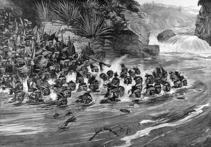 Framed Print : The Zulu War. Zulus crossing a river Framed Print : The Zulu War. Zulus crossing a river