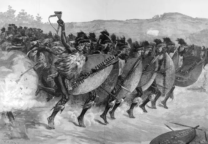 Framed Print : The Zulu Wars. Zulu method of advancing to the attack Framed Print : The Zulu Wars. Zulu method of advancing to the attack