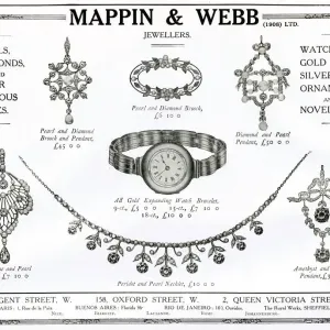 Advert for Mappin & Webb pearl and diamond jewellery 1912