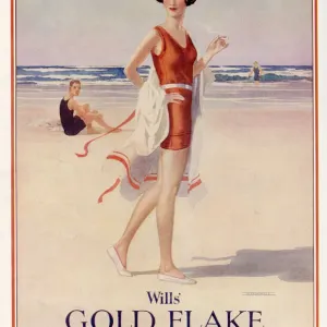 Advert for Wills Gold Flake cigarettes, featuring a glamorous young woman smoking a