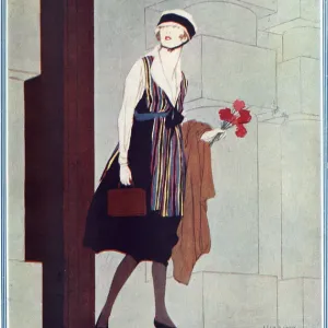 fashionable woman leaving War Office Fashionable woman leaving the War Office