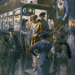 A Motor Bus during the London Season, 1914 by Matania A Motor Bus during the London Season, 1914 by Matania