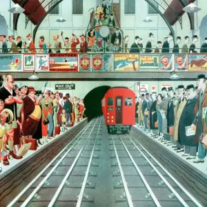 Rush hour at a London tube station, by A. W. Wilson