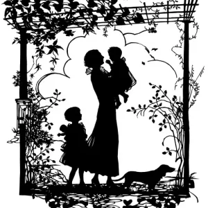 Silhouette of Viscountess Harcourt with her daughters Silhouette of Viscountess Harcourt with her daughters