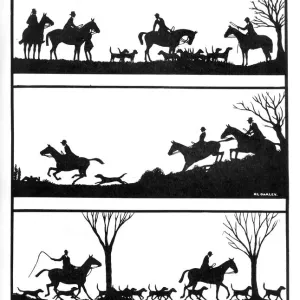 Silhouettes of a fox hunt in the York and Ainsty country Silhouettes of a fox hunt in the York and Ainsty country