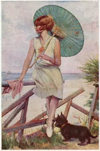 Resting Prints: 1920s woman relaxing by the sea