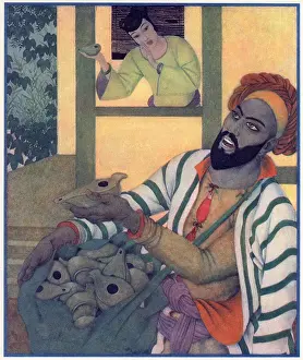 Lamps Prints: 4 of 4 illustration by Edmund Dulac of characters from the Arabian Nights'