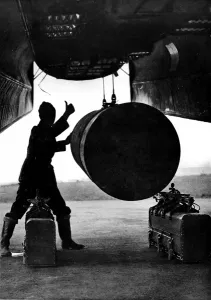 Bomb Prints: 4000-lb Bomb being loaded into a Lancaster, Britain; Second