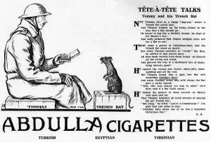 Cigarettes Prints: Abdullah cigarettes advertisement, WW1 - trench rats