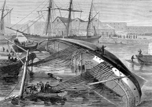 March Prints: Acccident in London docks, the ship Eastminster, when it cap