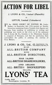 Majesty Prints: Action for Libel, Lyons v Lipton, WW1