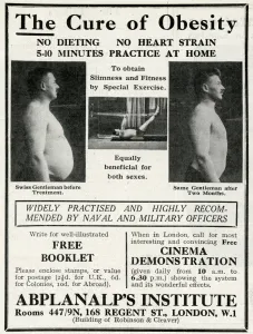 Cure Prints: Advert for Abplanalps Institute, cure of obesity 1929