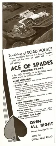 Advertisements Prints: Advert for Ace of Spades road house 1933