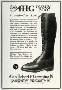 Boots Prints: Advert for Alan Hebert & Greening trench boots 1916