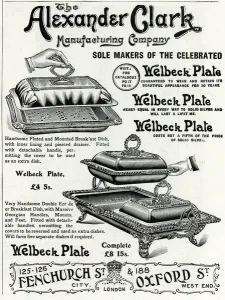 Clark Prints: Advert for Alexander Clark breakfast dishes 1904