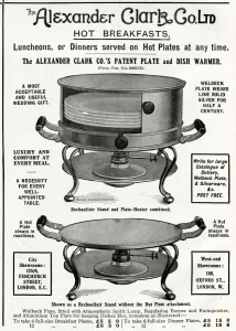 Table Prints: Advert for Alexander Clark, hot plate 1912