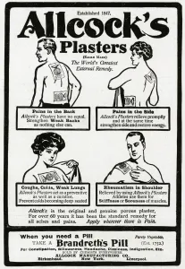Doctor Prints: Advert for Allcocks Porous Plasters for aches and pains WWI