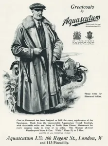 Belt Prints: Advert for Aquascutum mens coats 1929