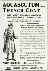 Buckle Prints: Advert for Aquascutum waterproof military coats 1916