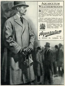 Resistant Prints: Advert for Aquascutum weatherproof coats 1923
