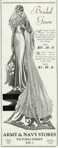 Frocks Prints: Advert for Army & Navy bridal gown 1934