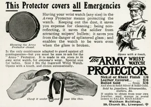 Timepiece Prints: Advert for The Army wrist watch protector 1916