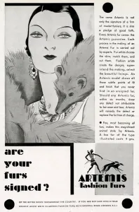 Stole Prints: Advert for Artemis fashion furs 1930