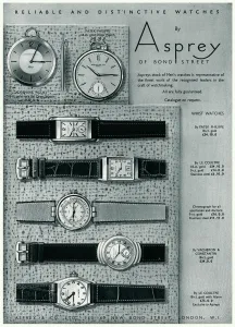 Mens Prints: Advert for Asprey mens leather wrist watches 1938