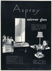Asprey Prints: Advert for Asprey mirror glass bedroom furniture 1934