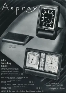 Asprey Prints: Advert for Asprey travel clocks 1936