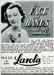 Skin Prints: Advert for Beetham Larola skin care 1939