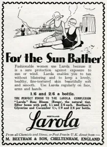 Bather Prints: Advert for Beetham Larola skin care protection 1931