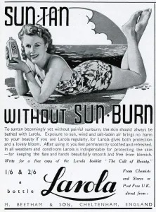 Bather Prints: Advert for Beetham Larola suntan lotion 1940