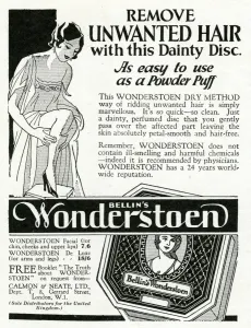 Removal Prints: Advert for Bellins Wonderstoen hair removal 1933