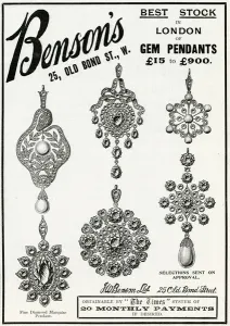 Jewellery Prints: Advert for Bensons Edwardian jewellery 1906