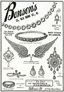 Jewellery Prints: Advert for Bensons Edwardian jewellery 1906